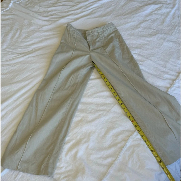 Rumere Linen wide leg pants mid rise cream colour sleek modern clasp closure - Picture 11 of 13